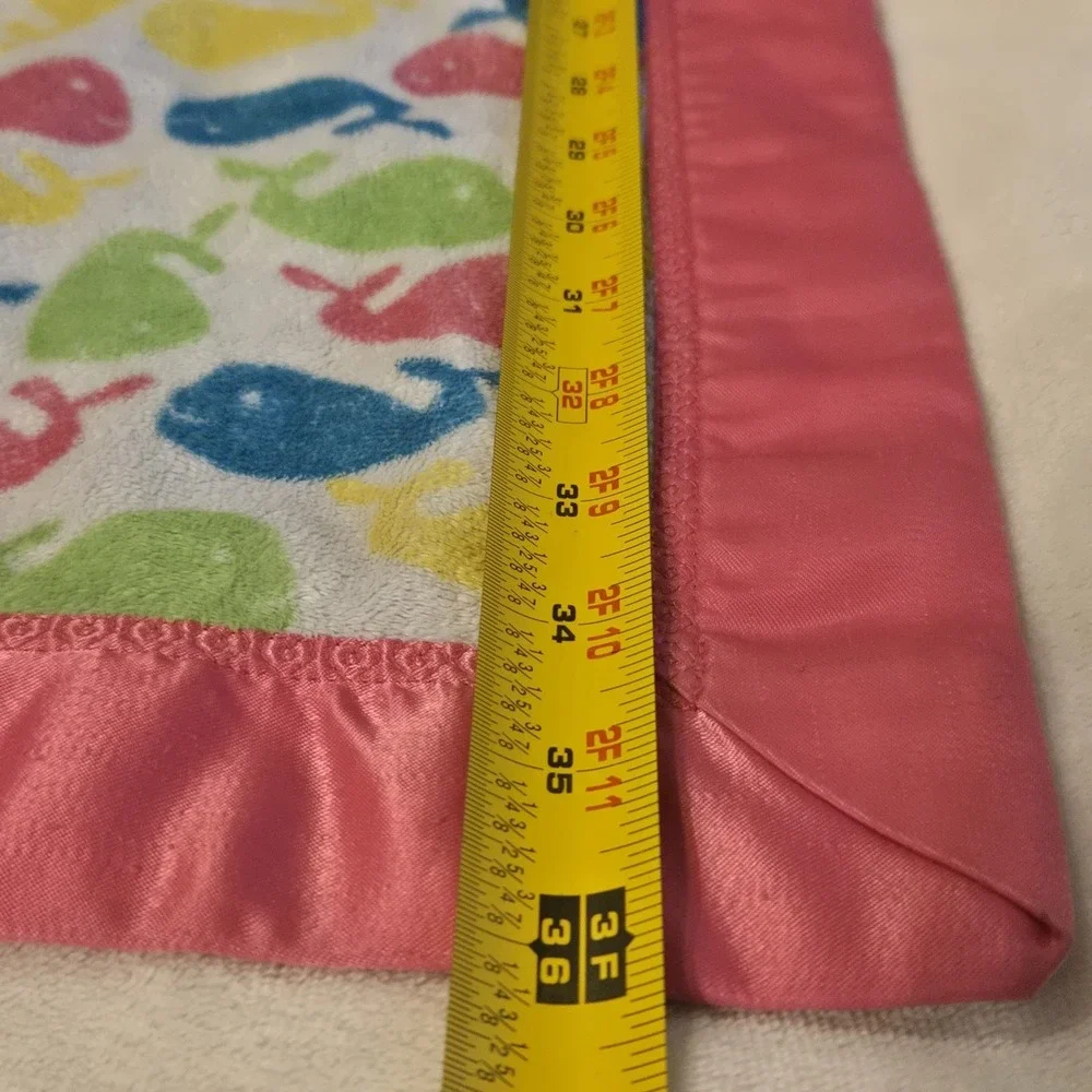 Handmade Whale Baby Blanket Satin Back Fleece Pink Green Security Blanket 28x35
